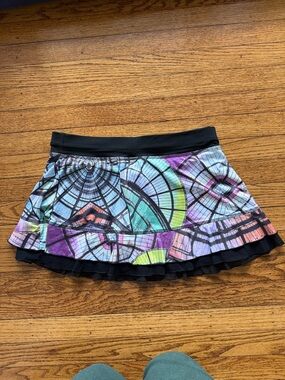 Multicolor Geometric Print Skater Skirt with Black Waistband